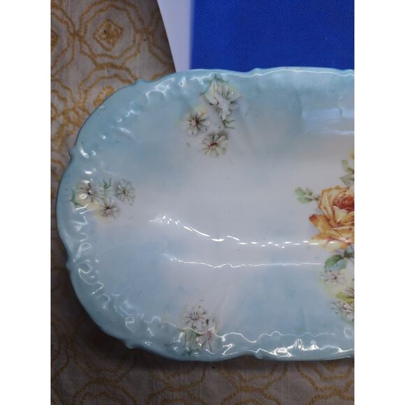 Porcelain Celery Dish Yellow Rose Decor- Bridgerton Style Dish- Antique Decor - Picture 3 of 8